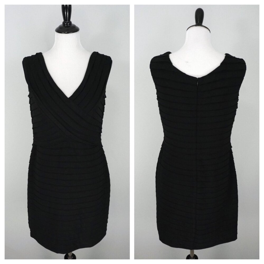 Eliza J New York Black Tiered V-Neck Sleeveless Sheath Formal Dress Size 14
